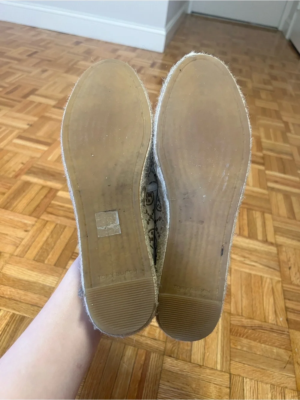 Tory Burch Taupe Logo Canvas Espadrille Flats